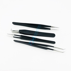 Pince à épiler RMI en acier inoxydable anti-magnétique 10 mm, revêtement noir, couleur argent, pointe fine, pour extensions de cils, poignée simple - Product Image 5