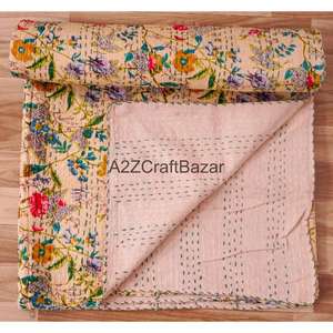 Edredón Kantha de Algodón Orgánico Qrganic, Hecho a Mano, Bordado, Reversible, Ecológico, Estilo Vintage, Manta para el Hogar y Hoteles - Product Image 4