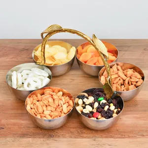 Ensemble de bols de service en acier inoxydable avec poignée en feuille d'or, design moderne pour la vaisselle de fête, plats et assiettes - Product Image 6