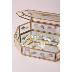 Boîte de rangement en verre à imprimé floral personnalisé |   Organisateur de bijoux en laiton doré pour bureau, boîte en verre transparent pour la présentation en bijouterie - Product Image 5