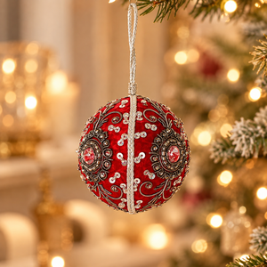 Handmade Round Ball Zari <b>Hanging</b> | Beaded Silk Return Gift Keyring for Eid & Christmas Decor - Product Image 2