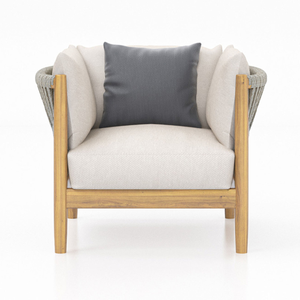 Ensemble de salon de jardin haut de gamme avec coussins en teck naturel à séchage rapide et dossier élégant en corde tressée à la main - Product Image 2