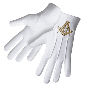 Gants en coton pur personnalisés brodés pour francs-maçons, avec compas carré doré, pour Maître Maçon et Loge Bleue - Product Image 2
