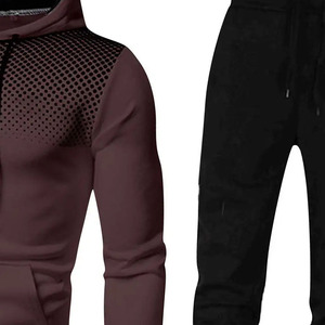 Ensemble de survêtement à capuche pour homme, marron foncé, avec fermeture éclair sur le devant, motif à pois, jogging décontracté, manches longues, vêtements d'automne respirants - Product Image 5
