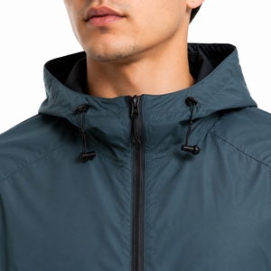 Men Windbreaker <b>Jacket</b> Dark Color Lightweight Outerwear Hooded Anorak Style Front Utility Pocket Modern Outdoor Look - Product Image 4