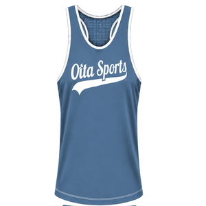 Steel Blue White Swim Tank <b>Top</b> Sleeveless <b>Racerback</b> Lightweight Quick Dry Breathable Training Performance Athletic Swimwear - Product Image 1