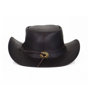 Chapeau en cuir d'extérieur quatre saisons sur mesure, style Fedora en cuir de vachette de haute qualité, vente en gros de chapeaux de cowboy - Product Image 4