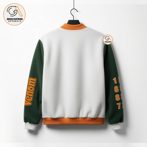 FAMU Custom Wholesale Unisex Green Orange Fleece Hooded Breathable Eco-Friendly Winter Varsity <b>Jacket</b> Vintage Embroidery Stand - Product Image 2