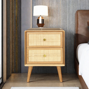 โต๊ะข้างเตียงทำจากไม้โต๊ะข้างเตียงเฟอร์นิเจอร์ห้องนอนพร้อมลิ้นชักประกบ joinery สีธรรมชาติพร้อมอ้อยผู้ผลิตจากเวียดนาม - Product Image 1