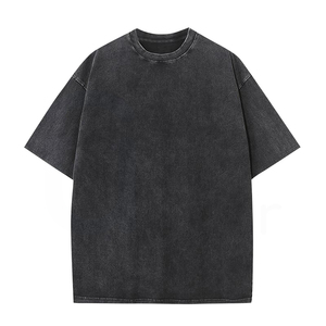 T-shirt en jean noir uni pour homme, manches courtes, col rond, coupe décontractée oversize, design vierge, en coton tissé, longueur standard - Product Image 5