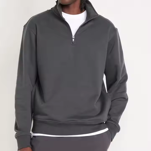 Pull en molleton brossé à col zippé en coton, coupe décontractée, pour marques de luxe américaines, production en usine - Product Image 4