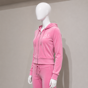 Ensemble crop top à capuche zippé en molleton rose pour femme, style streetwear complet, coupe régulière, couleur unie, tenue 2 pièces 100 % coton respirant - Product Image 5