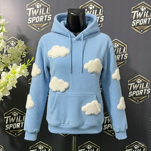 เสื้อฮู้ดผู้หญิงสีฟ้าอ่อนลายเมฆฟูฟ่อง  แบบสวมใส่สบาย  ถักนิตติ้งมีกระเป๋า  ทรงปกติ สไตล์ฤดูใบไม้ผลิ - Product Image 2