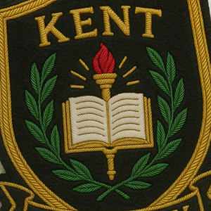 Écusson brodé personnalisé de haute qualité pour uniforme scolaire, à coudre, en polyester tissé, sans nickel, rond, pour vêtements - Product Image 2