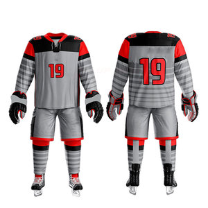 ชุดยูนิฟอร์มฮอกกี้น้ำแข็งคุณภาพพรีเมียม ปรับแต่งโลโก้และสีได้ บริการ OEM สำหรับผู้ใหญ่ ผลิตจากโพลีเอสเตอร์ 100% ระบายอากาศได้ดี แบบซับลิเมชั่น สำหรับทีม - Product Image 1