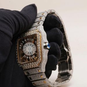Montre de luxe pour homme en argent avec boîtier carré en moissanite, mouvement à quartz analogique ETA, cristal saphir, fermoir papillon, 39 mm, 10 m - Product Image 6