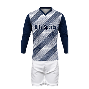 Uniforme de volley-ball sublimé bleu marine et blanc pour hommes, maillot à manches longues et short, vêtements de sport performants pour la compétition d'équipe - Product Image 2