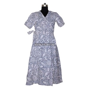 2025 nouveauté en gros vêtements de nuit main bloc imprimé 100% coton indien plage maillot de bain Robe de bain Kimono Maxi Robe - Product Image 2