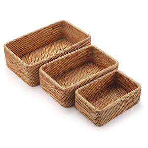 Set Rattan <b>Rectangular</b> Storage <b>Basket</b> Wicker Organizer <b>Baskets</b> for Kitchen Bathroom & Home Rattan Fruit and Vegetable <b>Basket</b> - Product Image 1