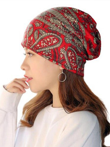Red Floral Printed <b>Beanie</b> Hat for Women Wholesale Custom Design Unisex Stripes Knit Cuffed <b>Beanies</b> Outdoor Sports Ear Protection - Product Image 4