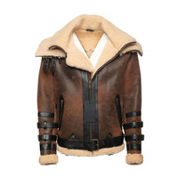 Blouson aviateur en cuir de mouton véritable pour homme, design durable et de haute qualité, nouveau style, col en fourrure avec rembourrage chaud.