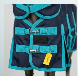 Alfombra de invierno de caballo en miniatura, ligera, 1200 Denier, impermeable, Ripstop, forro de nailon transpirable, estilo combinado con ribete Azul Marino/negro - Product Image 3