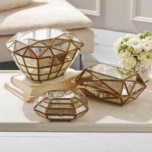 Gold <b>Glass</b> Jewelry Box Metal Frame Organizer Case Clear Display Storage Tray for Vanity <b>Desk</b> - Product Image 1