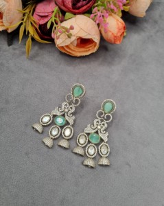 Luxury American Diamond Blue Stone Drop <b>Earrings</b> Wholesale AD Wedding Bridal Long Jhumka Hanging <b>Earrings</b> Party Wear Fashion Set - Product Image 5