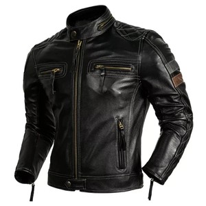 Blouson moto en toile pour homme, coupe ajustée, coupe-vent, col rabattable, manches classiques, couleur unie, fermeture éclair avant, hiver - Product Image 3
