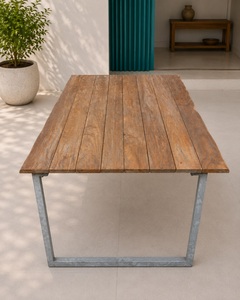 Industrial Outdoor Live Edge Teak Wood Dining Table with Metal Frame <b>Rectangular</b> Design for Patio Use Model TAB40 - Product Image 2