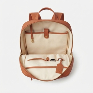 Bolso de Hombro de Cuero de Moda, Mochila de Cuero Minimalista, Mochila Escolar de Cuero de Doble Asa, Mochila de Gran Capacidad - Product Image 2