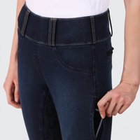 Leggings de mezclilla Premium para montar a caballo, fabricación de ropa personalizada, medias ecuestres con agarre de asiento completo, pantalones con trabillas para cinturón