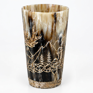 Vaso de cuerno de búfalo ecológico hecho a mano |   Talla artesanal de asta de ciervo con escena forestal, motivo de ciervo grabado naturalmente, REHMAN CRAFT - Product Image 6