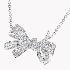 Diamond Bowknot <b>Pendant</b> Necklace 18K <b>Solid</b> <b>Gold</b> Rhodium Plated Round Brilliant Cut Women Luxury Jewelry - Product Image 2