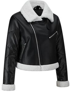 Veste de motard en cuir véritable pour femme, doublée de fausse fourrure sherpa, respirante, écologique, style café racer, hiver, sur mesure OEM ODM - Product Image 6