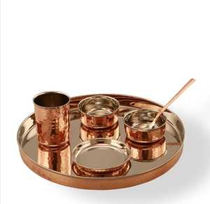 Ensemble de thali en cuivre et acier inoxydable écologique, incrustation dorée, design moderne, style américain, pour 7 à 9 personnes, compatible lave-vaisselle - Product Image 6
