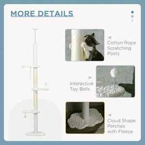 Albero per Gatti Bianco da 2,5 m, Altezza Regolabile, Design Lussuoso e Classico, Materiali Ecologici in Sisal e Lana, Grande Formato, Confezionato in Cartone - Product Image 6