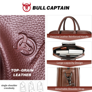Bolsos BULLCAPTAIN para hombre, bolsos para portátil, maletines de oficina, bolsos de mensajero, maletín de cuero para portátil, maletín de cuero de primera calidad para hombre - Product Image 3