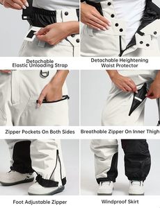 Pantalones de Esquí Blancos Unisex con Tirantes Negros, Impermeables 10000mm, Aislamiento Sintético, Cierre de Botones, Ropa de Nieve para Adultos - Product Image 5