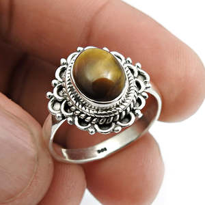 Anillo de Piedra Ojo de Tigre Estilo Vintage Antiguo, Plata de Ley 925 Sólida, Hecho a Mano, Certificado IGI, Joyería de Boda Estilo Bohemio - Product Image 2
