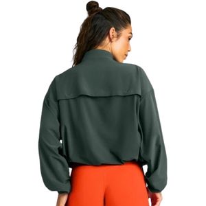 Dark Green <b>Women's</b> Polyester Windbreaker <b>Jacket</b> Custom Logo Letter Print Full Zip High Neck <b>Lightweight</b> Outdoor Streetwear OEM - Product Image 4
