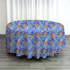 Colorful Vintage Cotton 6 Seater Round Tablecloth Hand Block Print Jaipuri Artisan <b>Table</b> <b>Cover</b> for Home Hotel or Banquet Use - Product Image 4