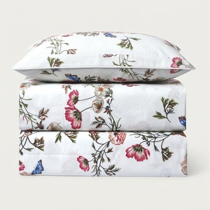 Juego de sábanas y 2 almohadas Chirpy Dawn, sábana plana de algodón con estampado floral moderno, 150 hilos - Product Image 2