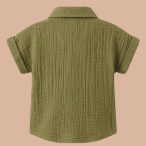 <b>Cot</b> & Candy Organic Muslin Jhabla <b>Set</b> Oversized Knitted Shirt with Shorts for Summer for 0-6 Months Baby Olive Color - Product Image 2