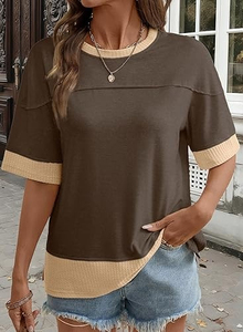 T-shirts pour femmes Été 2026 Col rond Décontracté Uni Manches courtes Coton respirant Léger Confortable - Product Image 4