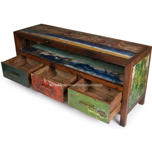 Sustainable Reclaimed Boat Wood TV <b>Cabinet</b> 3 Drawer Inside Model With Wood Handle Solid Wood <b>Rustic</b> Recycled Timber For Stand TV - Product Image 5