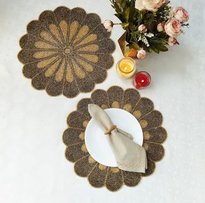 Handmade Gold Flower <b>Beaded</b> Round <b>Placemat</b> Polyester/Cotton Eco-Friendly Home & Hotel Use - Product Image 3