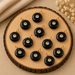 Perle plate en onyx noir de 15 mm pour la fabrication de bijoux, pendentifs, artisanat, accessoires de bricolage, fournisseur en gros - Product Image 6