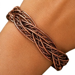 Handcrafted Pure Braided Copper <b>Bracelet</b> For Women <b>Men</b> Vintage Woven Metal Wire Open Cuff Bangle Bohemian Adjustable Statement - Product Image 5