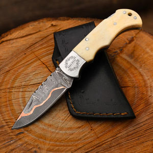 Cuchillo Plegable de Acero Damasco y Cobre Artesanal de Grado Industrial con Punta Caída, Diseño Exquisito 2026, Hecho a Mano, Afilado como una Navaja, Mango de Pakka - Product Image 6